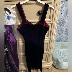 Velvet burgundy dress, size medium, rhinestone on straps and middle cross.